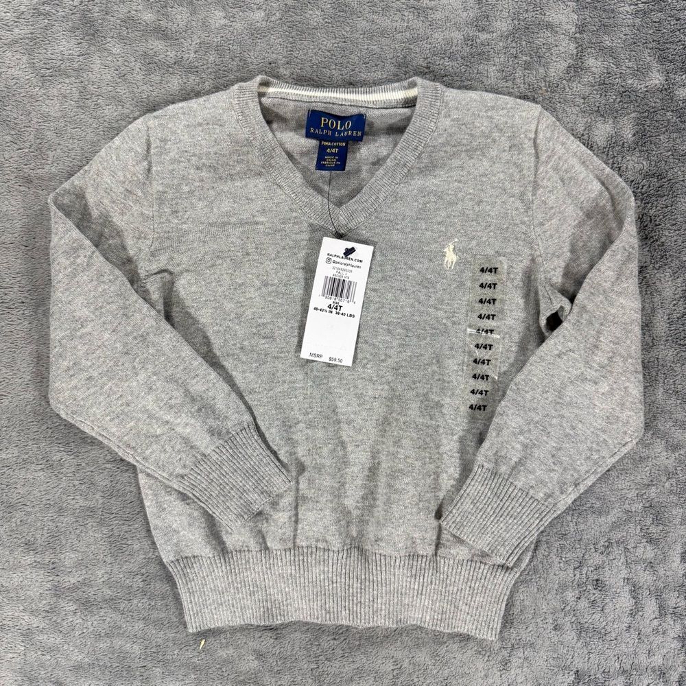 Ralph Lauren Toddler Boy’s V Neck 100% Pima Cotton Sweater Classic Preppy Layer